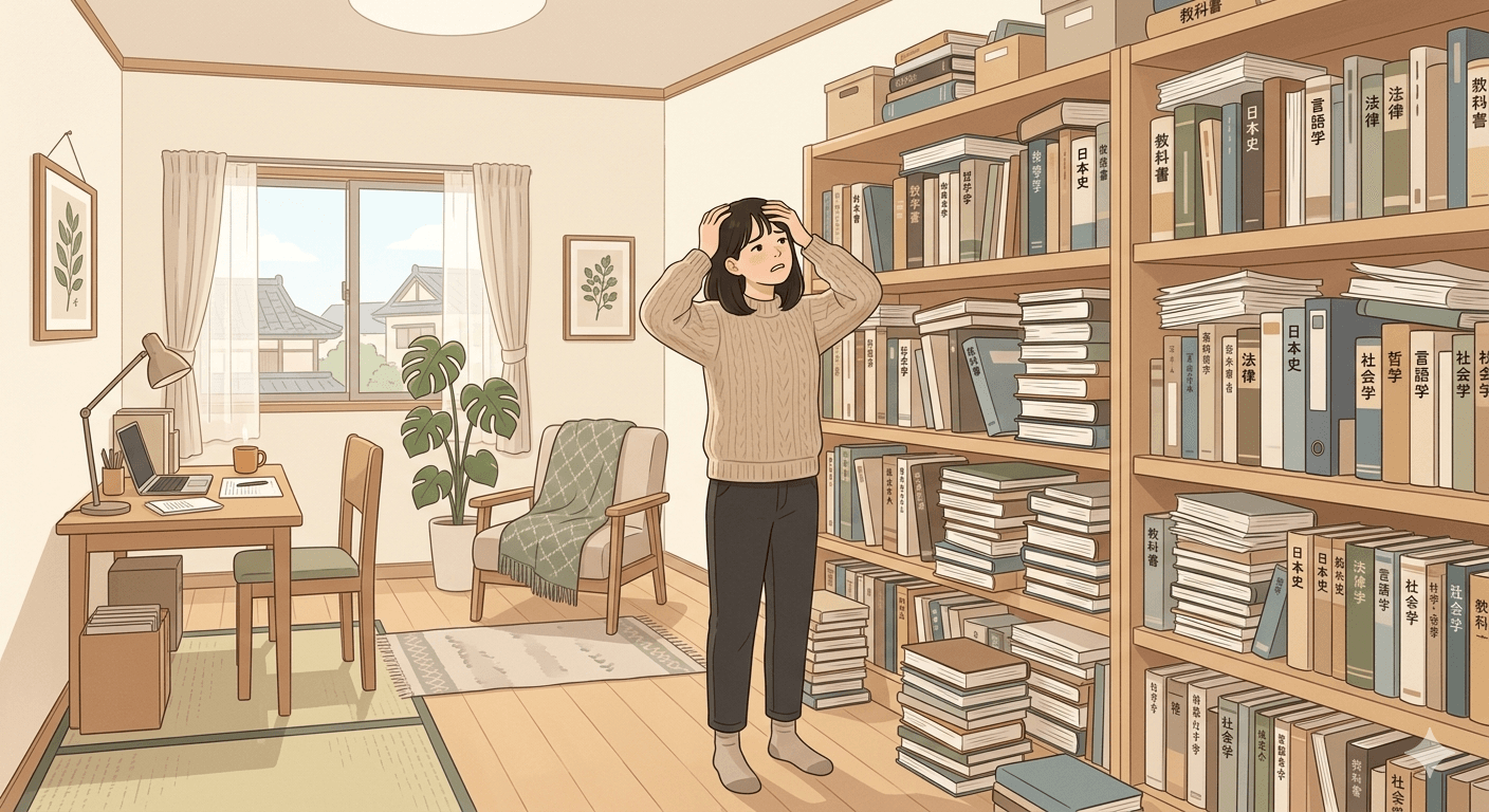 段ボールに教科書を詰める様子