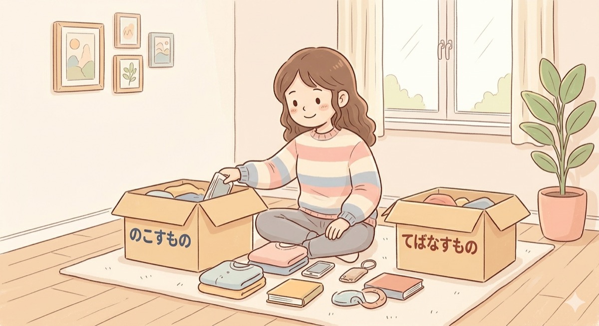 残すものと手放すものに仕分けするイラスト