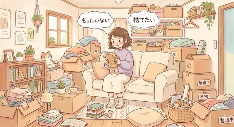 手放す方法を考える女性のイラスト